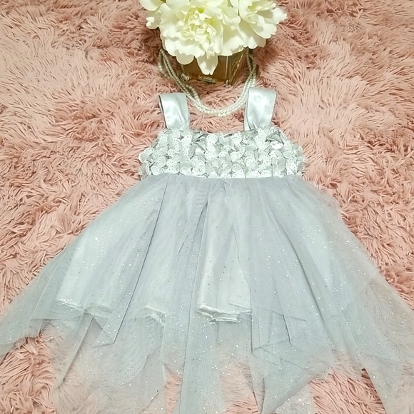 Popatu Toddler Girl's Dress Sequined Glittery Metallic Silver Gray Size 2 - Picture 2 of 10